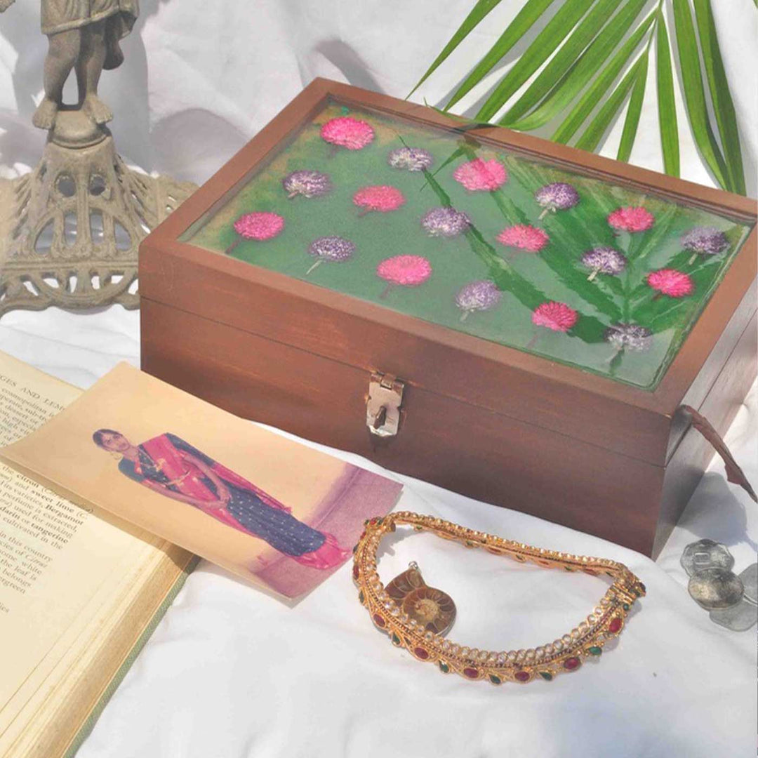 Personalized Pink And Purple Floral Wooden Trinket Box