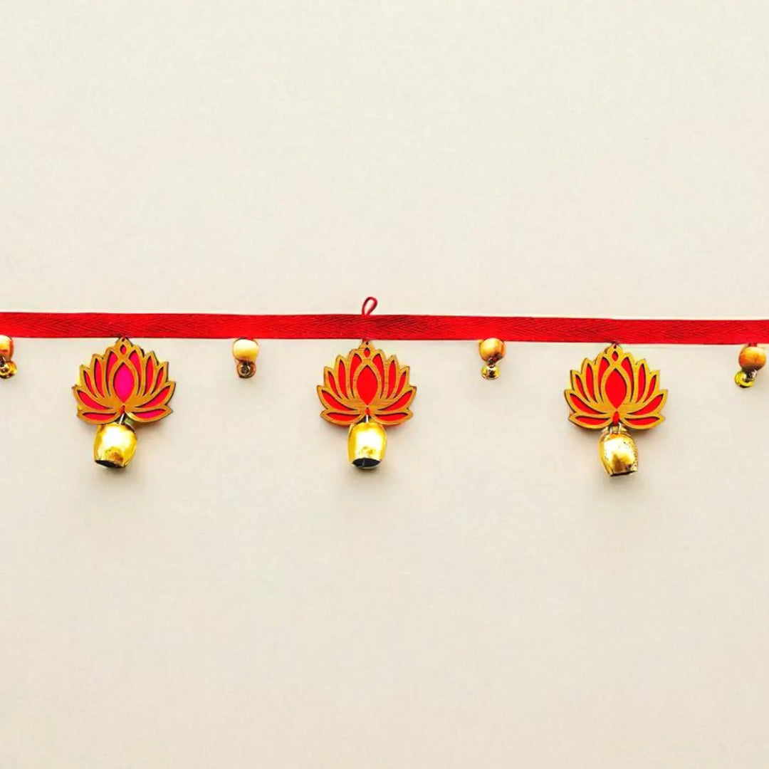 Handmade Pink Lotus Toran With Bells