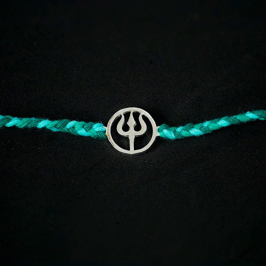 Handmade Shiv 925 Silver Rakhi With Roli Chawal For Brother - Close-up of pendant detail