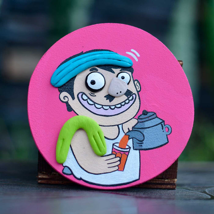 Hand-Painted Chai Wala Pop Art Mdf Wood Fridge Magnet