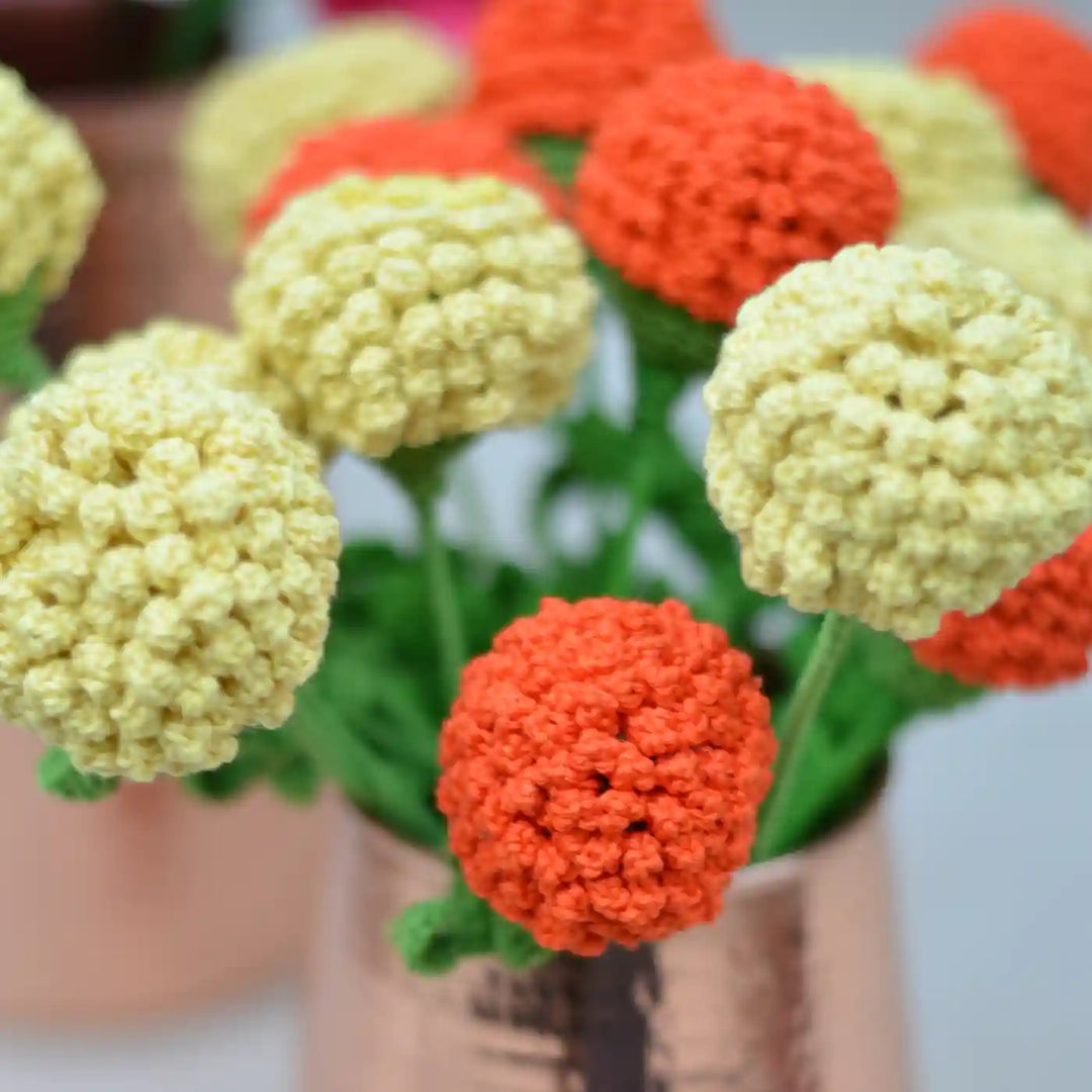 Handmade Crochet Marigold Cotton Flower Stick | Pack Of 1