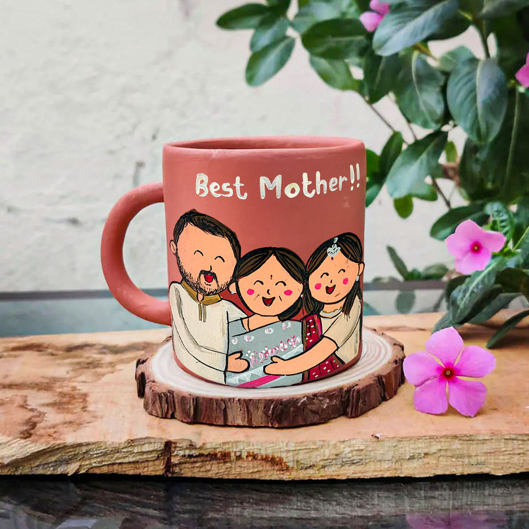 Handpainted Personalised Terracotta Mug with Caricatures