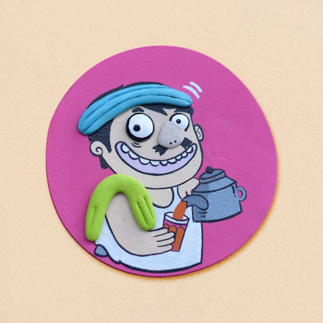 Hand-Painted Chai Wala Pop Art Mdf Wood Fridge Magnet