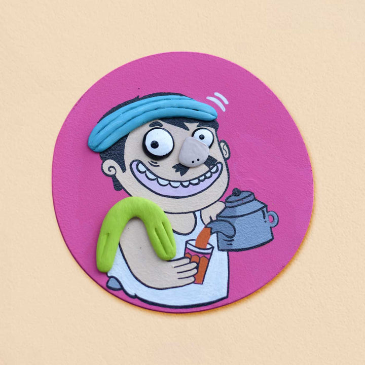 Hand-Painted Chai Wala Pop Art Mdf Wood Fridge Magnet