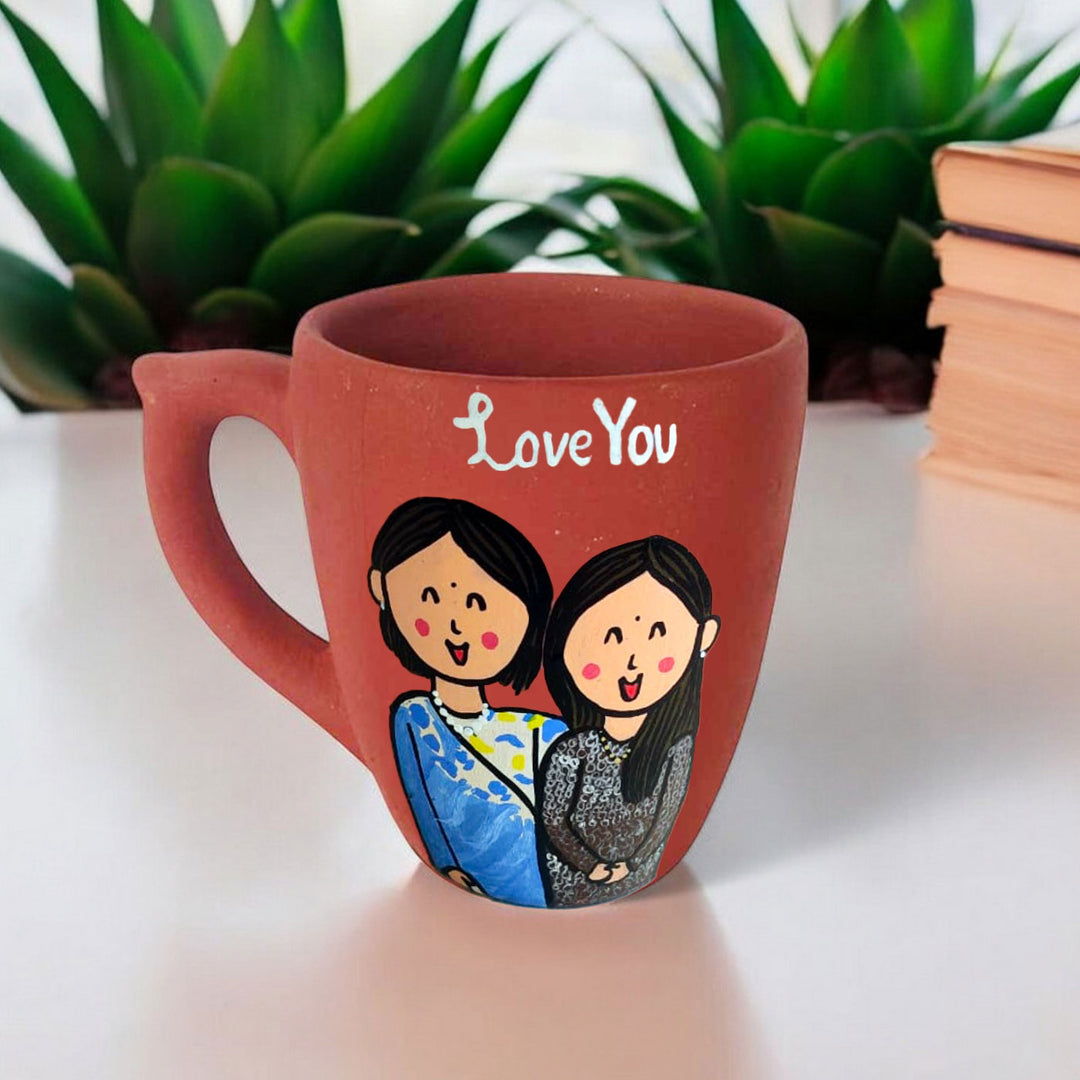 Handpainted Personalised 3D Terracotta Mug with Caricatures