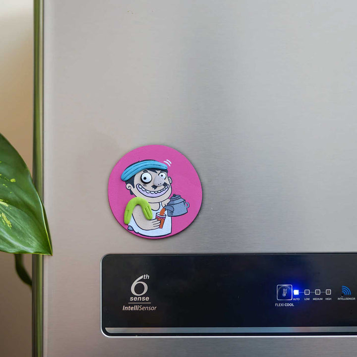 Hand-Painted Chai Wala Pop Art Mdf Wood Fridge Magnet