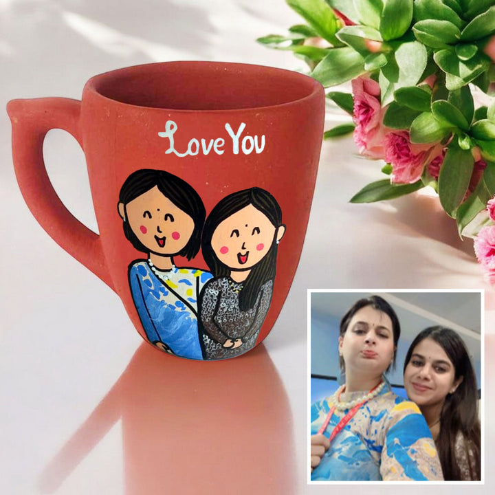 Handpainted Personalised 3D Terracotta Mug with Caricatures