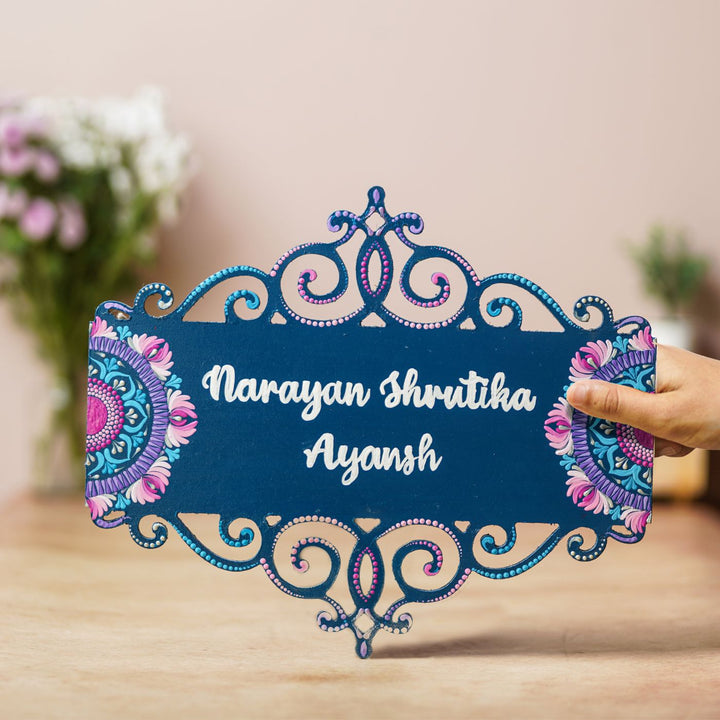 Handcrafted Dot Art Rectangular Cutwork Name Plate 1 - Name Personalization Example Held in Hand