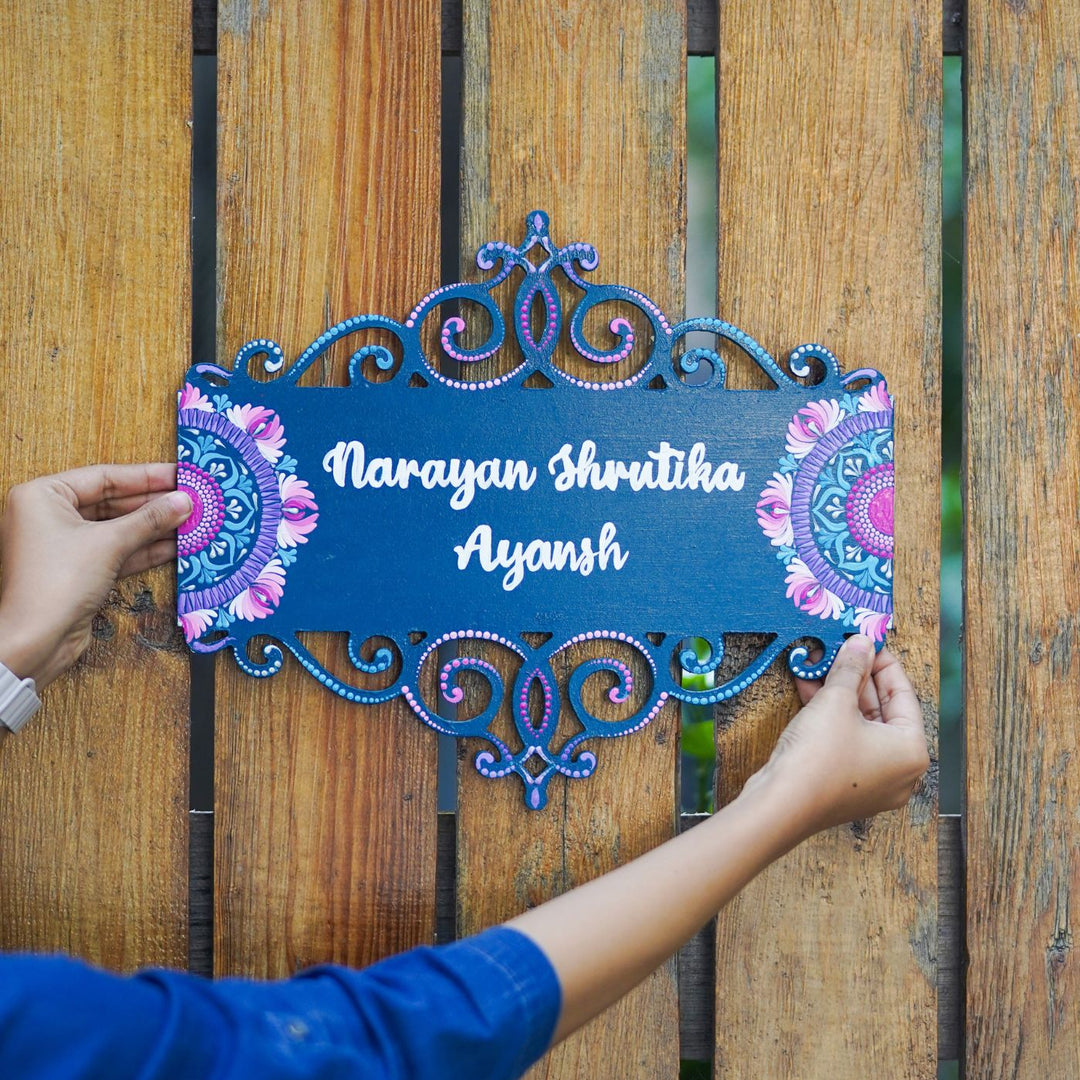 Handcrafted Dot Art Rectangular Cutwork Name Plate 1 - Name Personalization Example Held by Hands