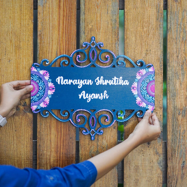 Handcrafted Dot Art Rectangular Cutwork Name Plate 1 - Name Personalization Example Held by Hands