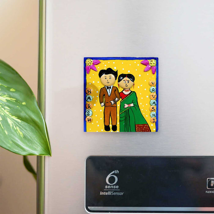 Personalized Pebble Art Wooden Fridge Magnet For Couples