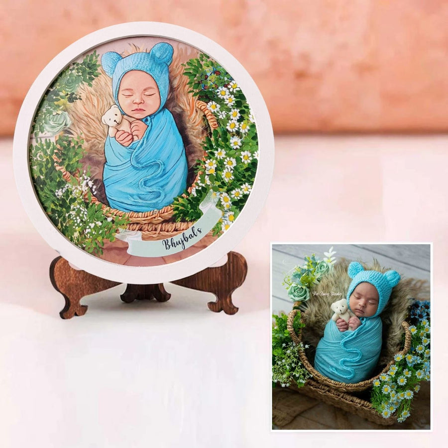 Photo Caricature Name Plate With Stand For Kids - Front View with Stand Display