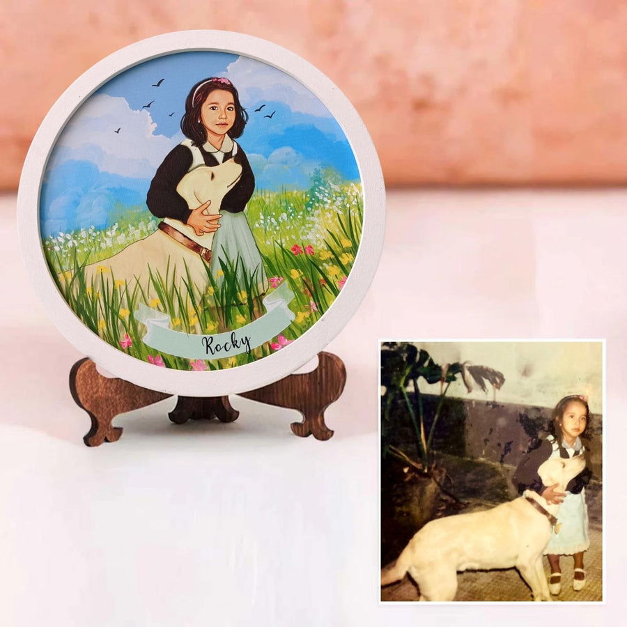 Photo Caricature Name Plate With Stand For Kids 2 - Mounted on Stand with Photo Comparison