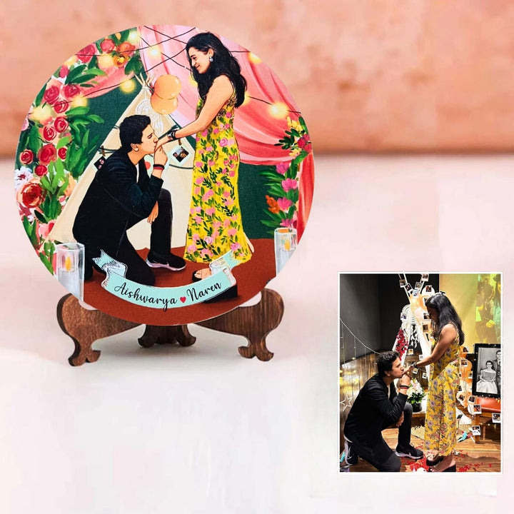 Photo Caricature Name Plate With Stand For Proposal - Front View with Stand Display