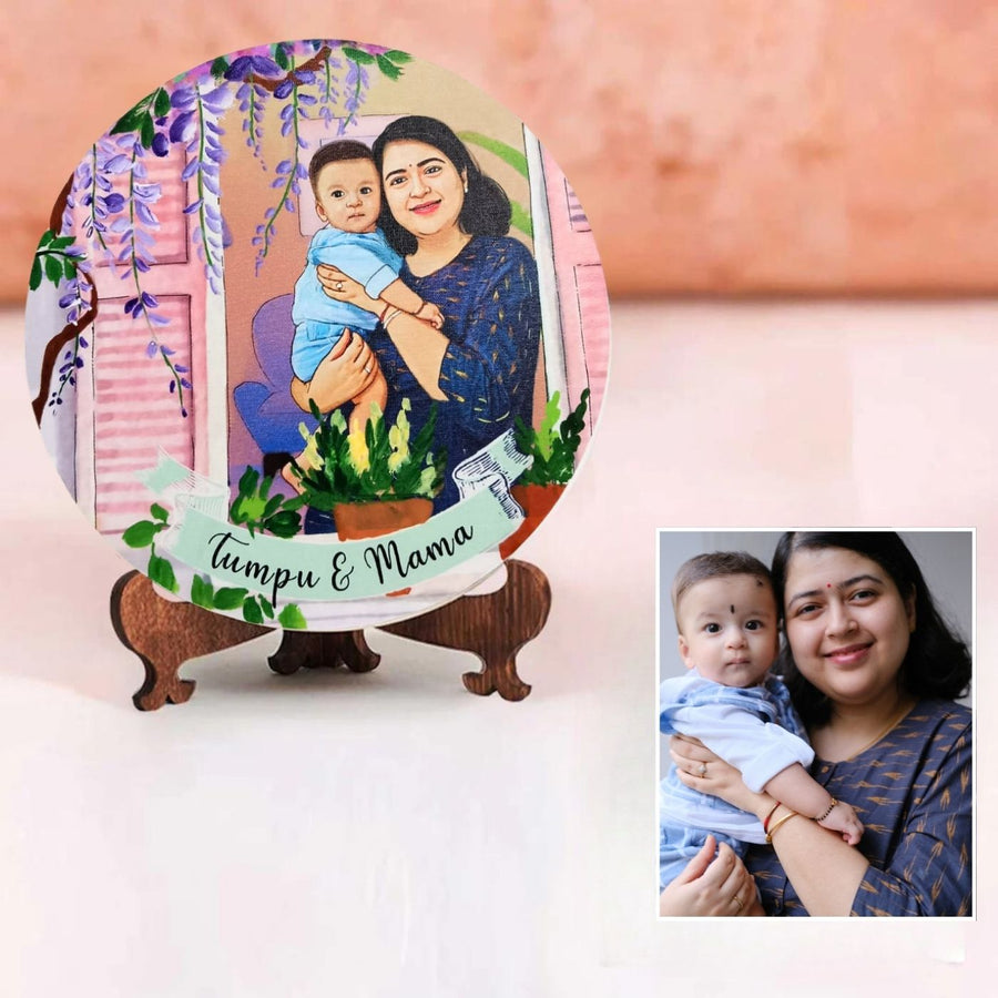 Photo Caricature Name Plate With Stand For Mother - Personalized Photo Plaque Display