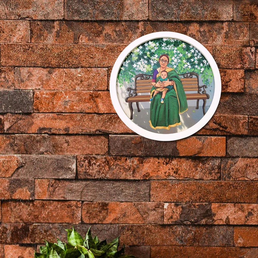 Photo Caricature Name Plate With Stand For Grandparents 3 - Wall-mounted Circular Art Display