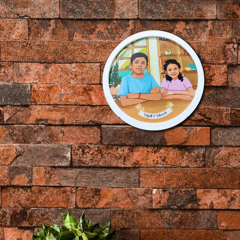 Photo Caricature Name Plate With Stand For Rakhi - Mounted on Brick Wall Display