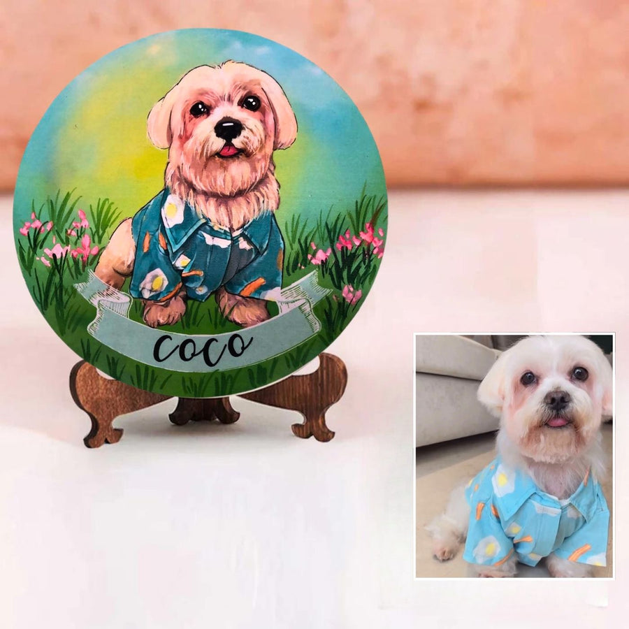 Photo Caricature Name Plate With Stand For Pet Lovers 2 - Front View with Personalization and Reference Photo