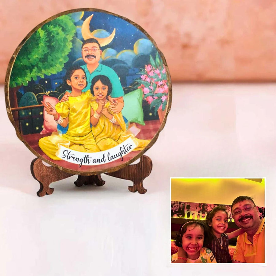 Photo Caricature Bark Nameplate With Stand For Fathers Day - Custom Portrait on Display Stand