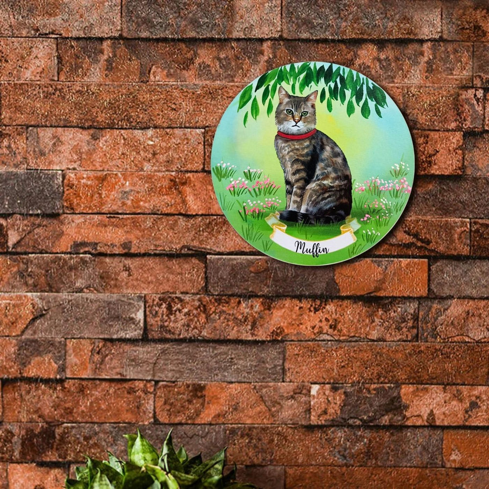 Photo Caricature Name Plate With Stand For Pet Lovers 1 - Mounted on Brick Wall Display
