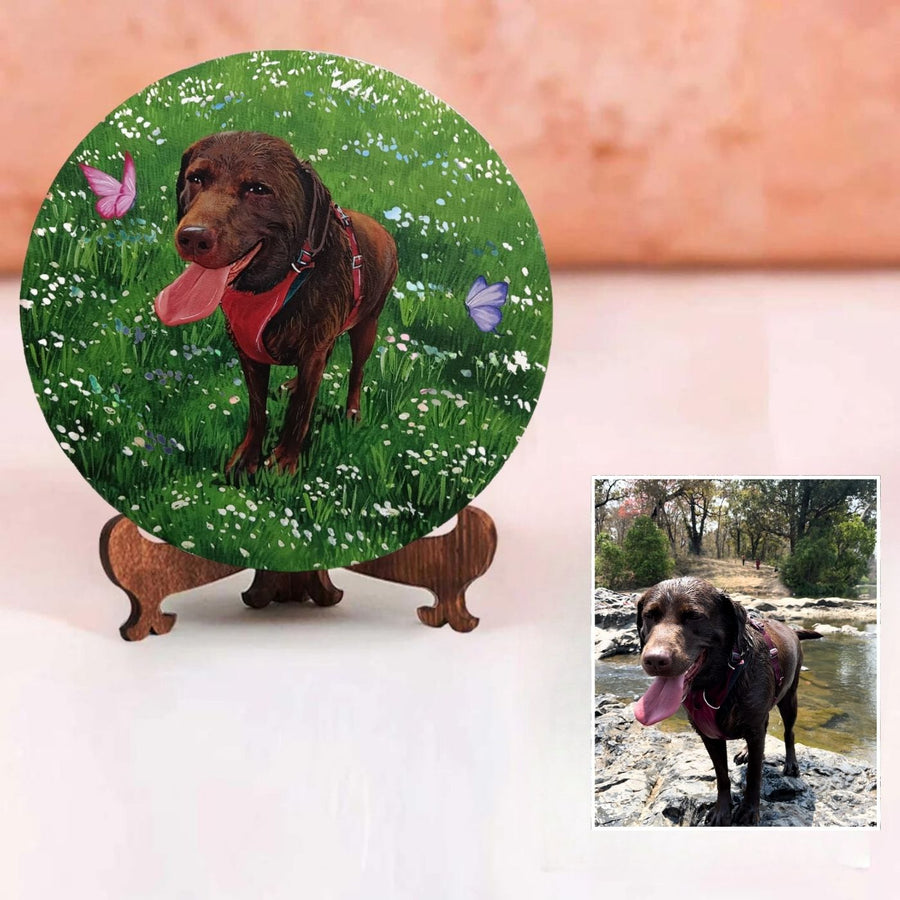 Photo Caricature Name Plate With Stand For Pet Lovers - Front View with Display Stand