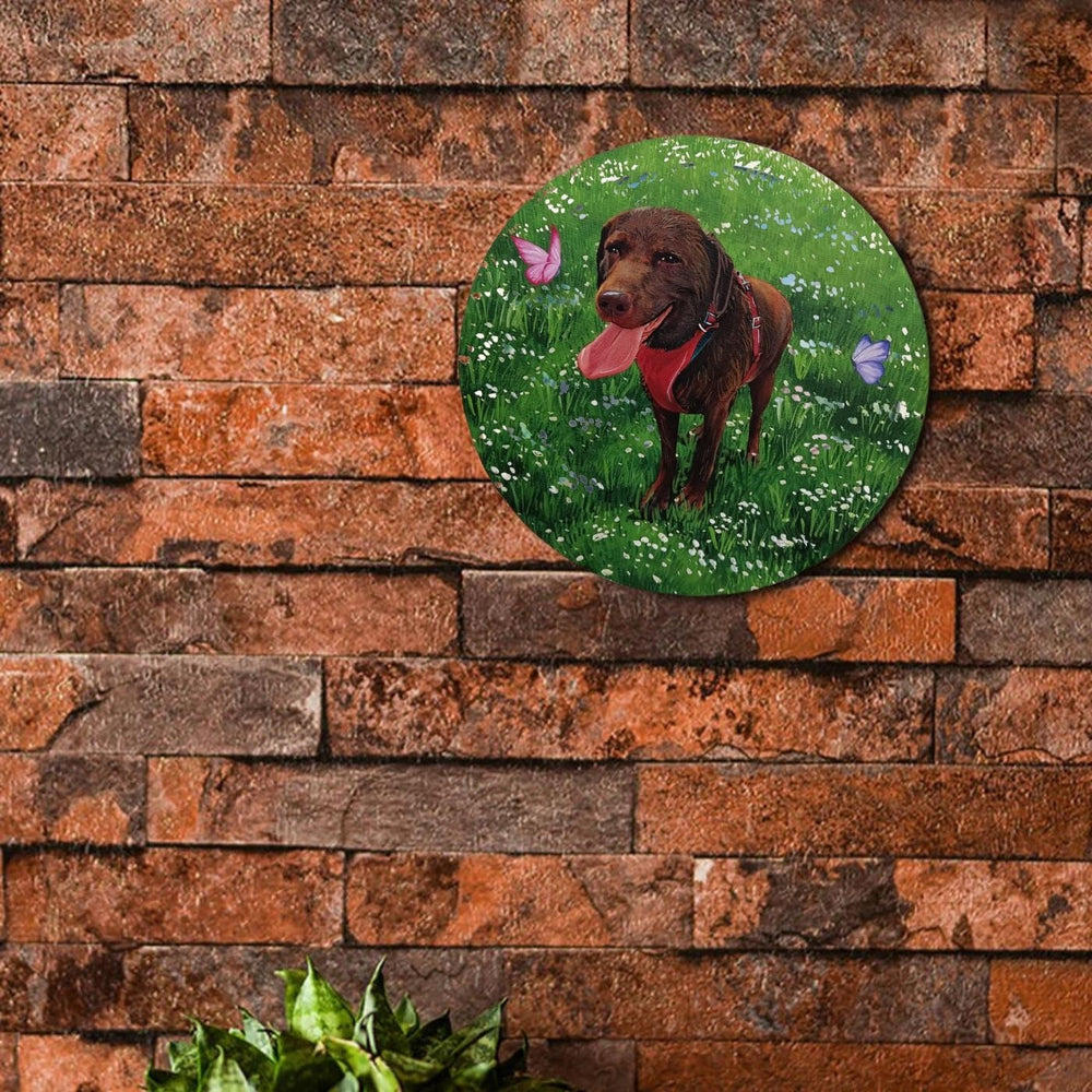 Photo Caricature Name Plate With Stand For Pet Lovers - Mounted on Brick Wall