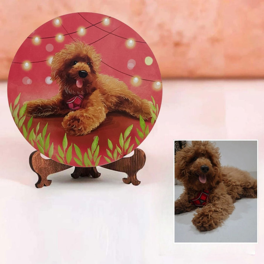 Photo Caricature Name Plate With Stand For Pet Lovers 3 - Personalized Pet Portrait Display