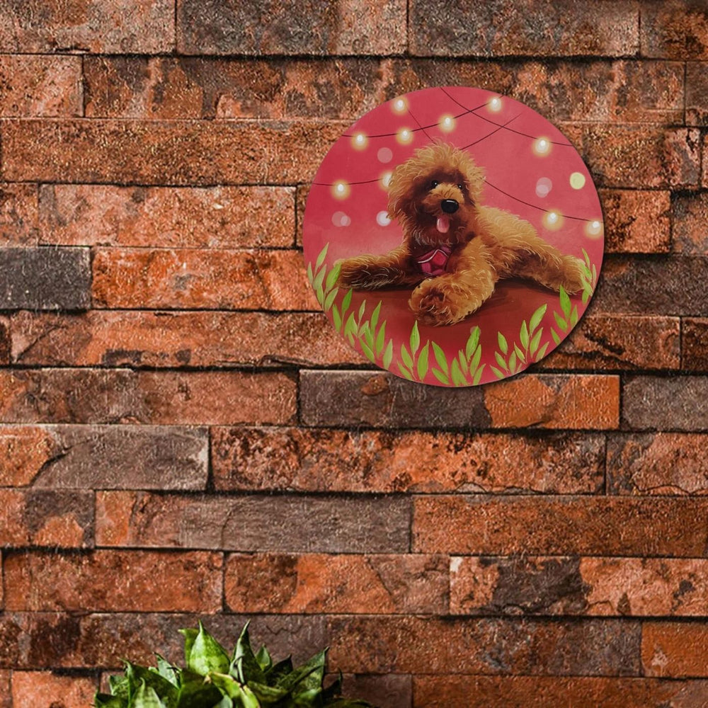 Photo Caricature Name Plate With Stand For Pet Lovers 3 - Mounted on Brick Wall Background