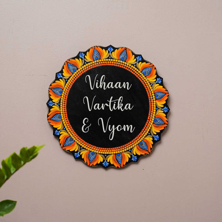 Handcrafted Dot Art Circular Name Plate 1 - Mounted on Wall with Name Personalization