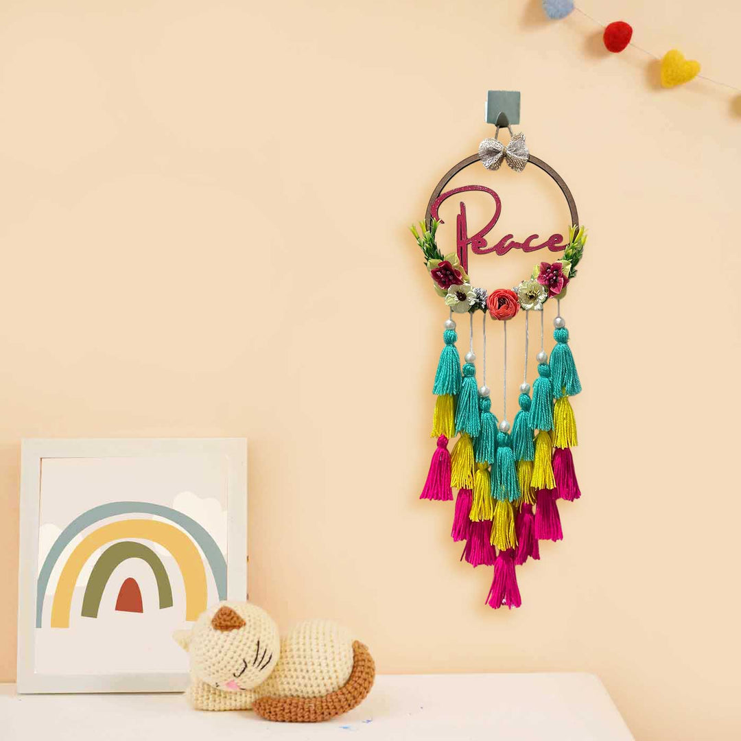 Personalized Flowers Themed Mdf Wood Kids Name Plate - Hanging on Wall Hook Display