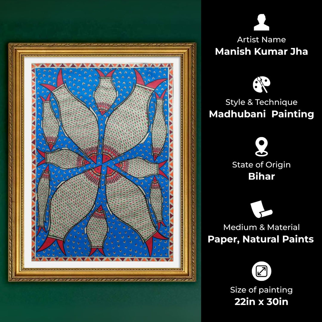 22 x 30 Inch | Family Of Fishes | Original Hand Painted Madhubani Painting | Natural Pigments On Paper