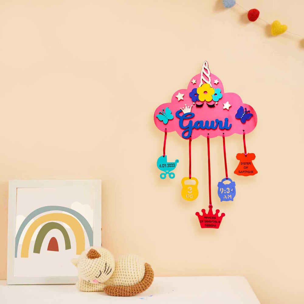 Personalized Hand Painted Unicorn Themed Mdf Wood Kids Name Plate - Name Personalization Hanging Display