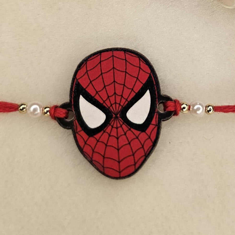 Handmade Superman Mdf Wood Kids Rakhi With Roli Chawal - Front Close-up View