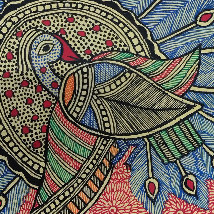 7 x 7 Inch | Colorful Peacock | Original Hand Painted Madhubani Painting | Natural Pigments On Paper