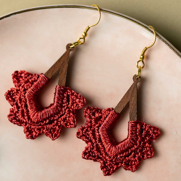 Handmade Crochet Red Diamond Drop Earrings
