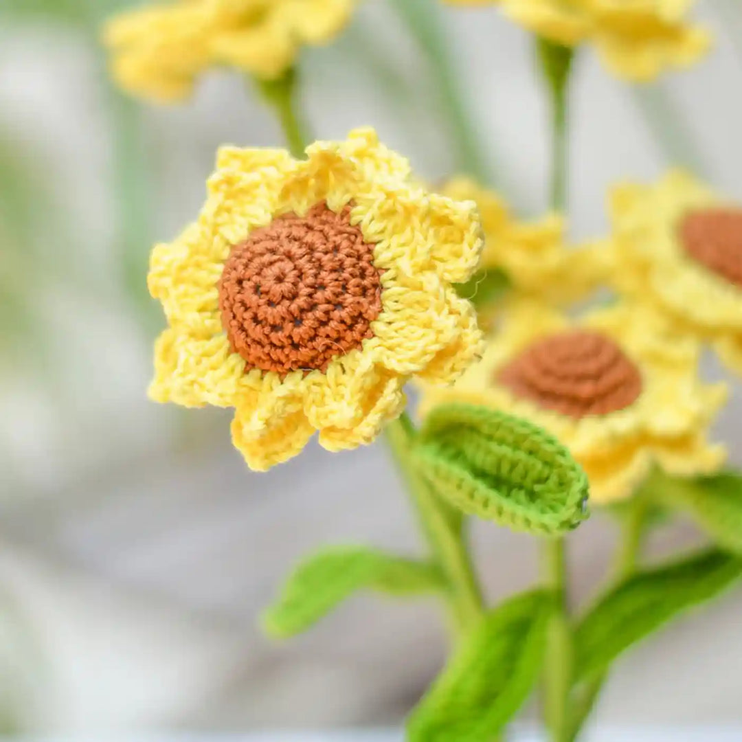 Handmade Crochet Sunflower Cotton Flower Stick | Pack Of 1