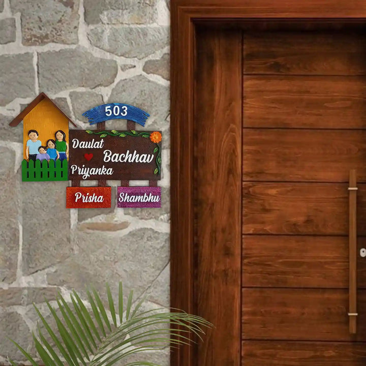 Personalized Hand-Painted Family Mural Wooden Name Plate