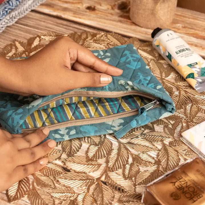 Green Cotton Ecofriendly Travel Pouch Lightweight & Stylish | 9 x 7 inch