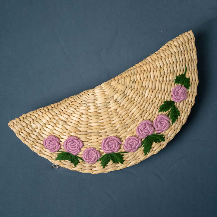 Handmade Floral Embroidered Water Reed Purse