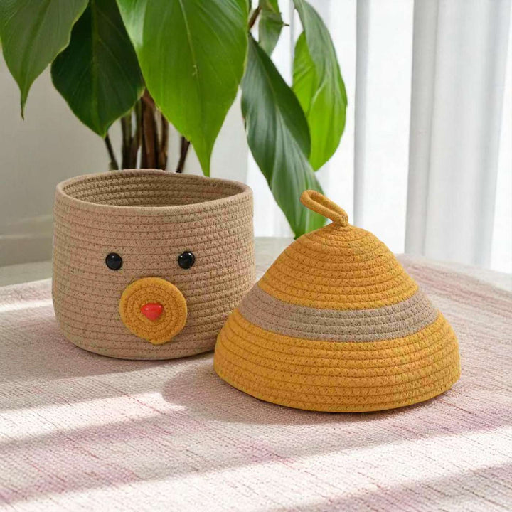 Handmade Coil Basketry Cute Animal Theme Foldable Cotton Rope Basket for Kids