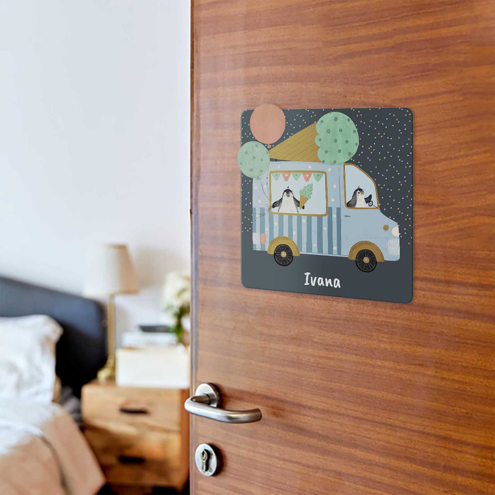 Personalized Ice Cream Fun Theme Acrylic Kids Name Plate - Mounted on Wooden Door with Name Personalization