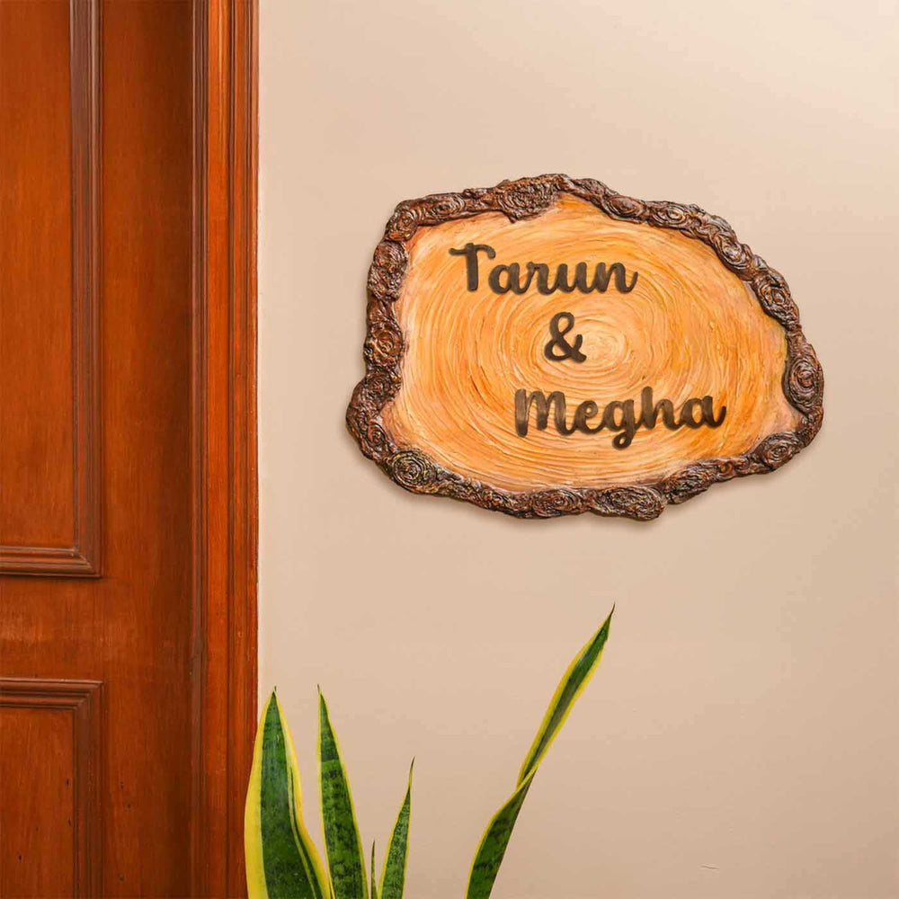 Personalized Natural Bark Theme Mdf Wood Name Plate - Mounted on Wall Near Door
