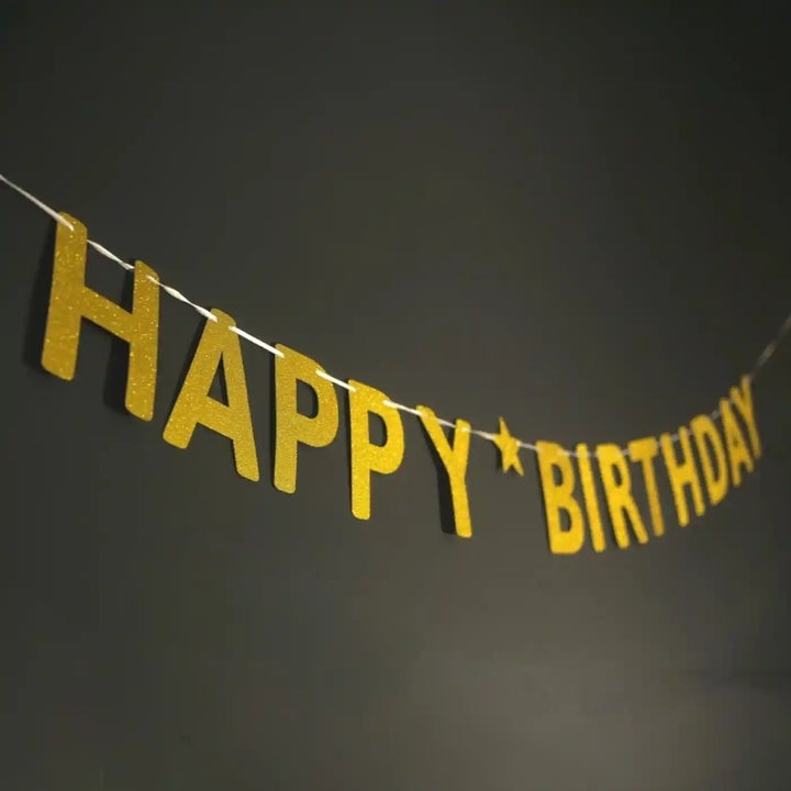 Golden Happy Birthday Theme Paper Bunting