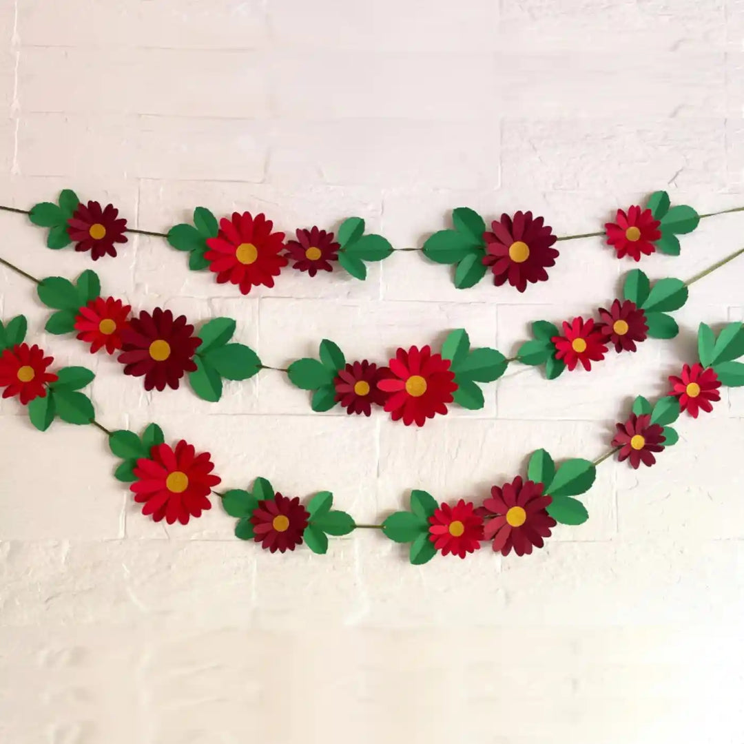 Eco-Friendly Daisy Flower And Leaves Design Paper Bunting