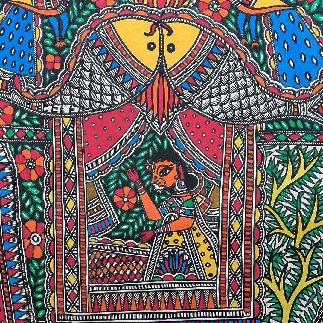 22 x 30 Inch | Floral Frame of Love | Original Hand Painted Madhubani Painting | Natural Pigments On Paper