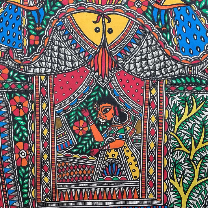 22 x 30 Inch | Floral Frame of Love | Original Hand Painted Madhubani Painting | Natural Pigments On Paper