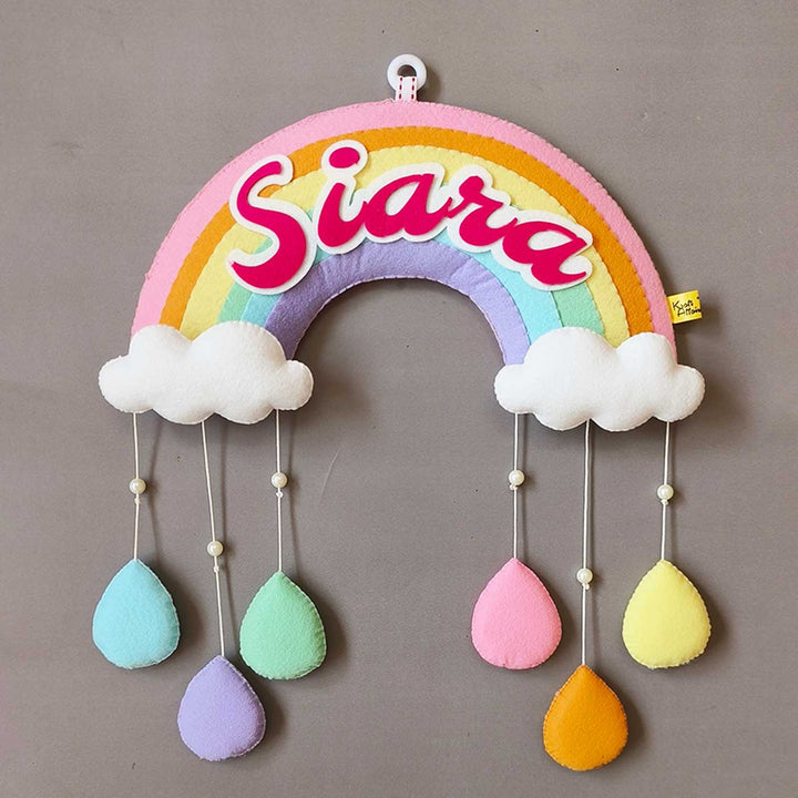 Personalized Handmade Rainbow & Cloud Theme Felt Kids Name Plate