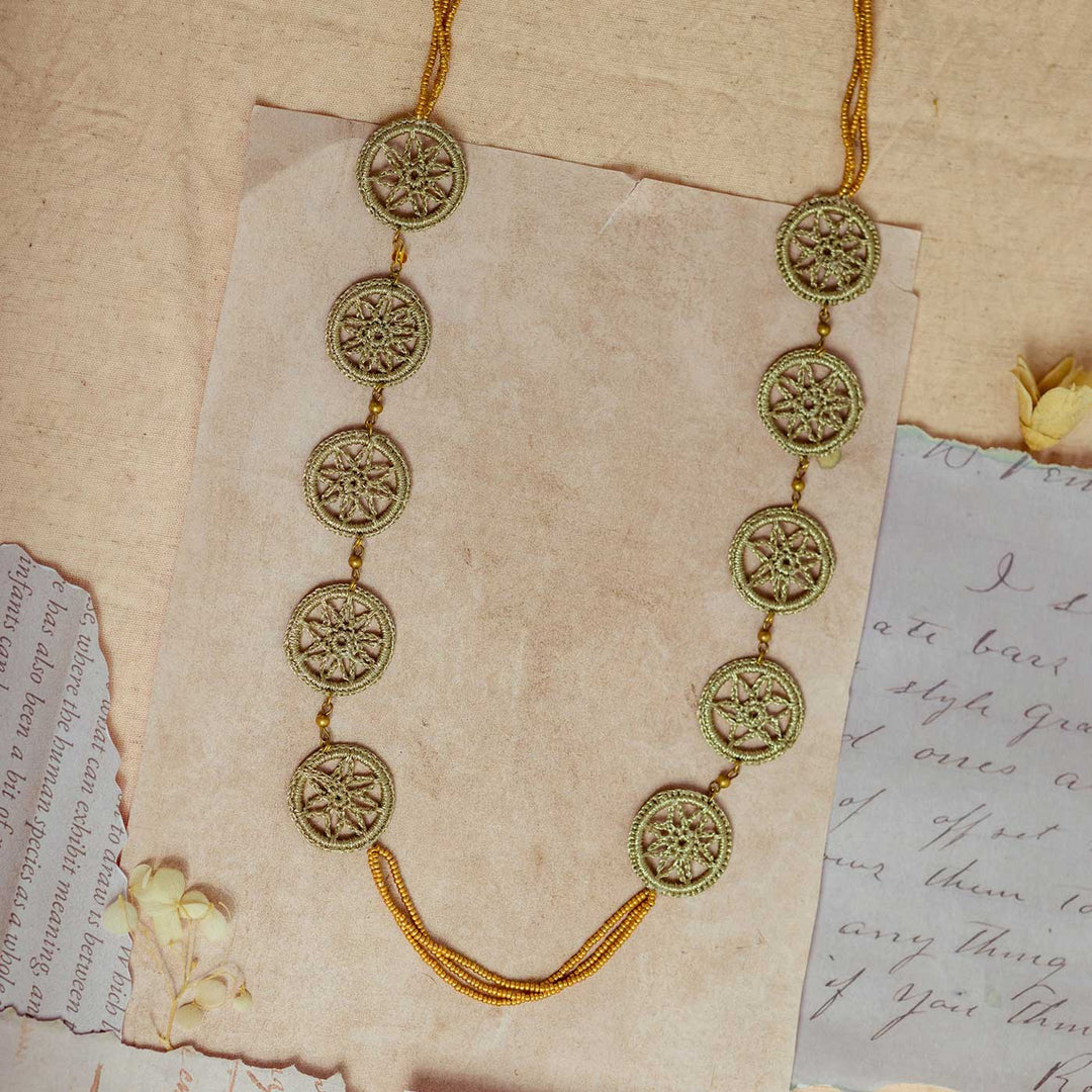 Handmade Crochet Gulnaar Gold Mandala Necklace