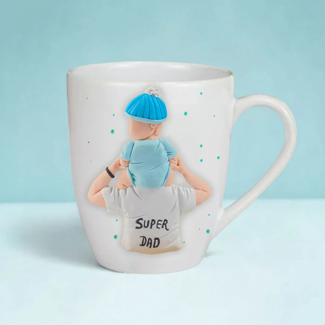 Customized Handmade Polymer Clay Dad And Kid Theme Mug