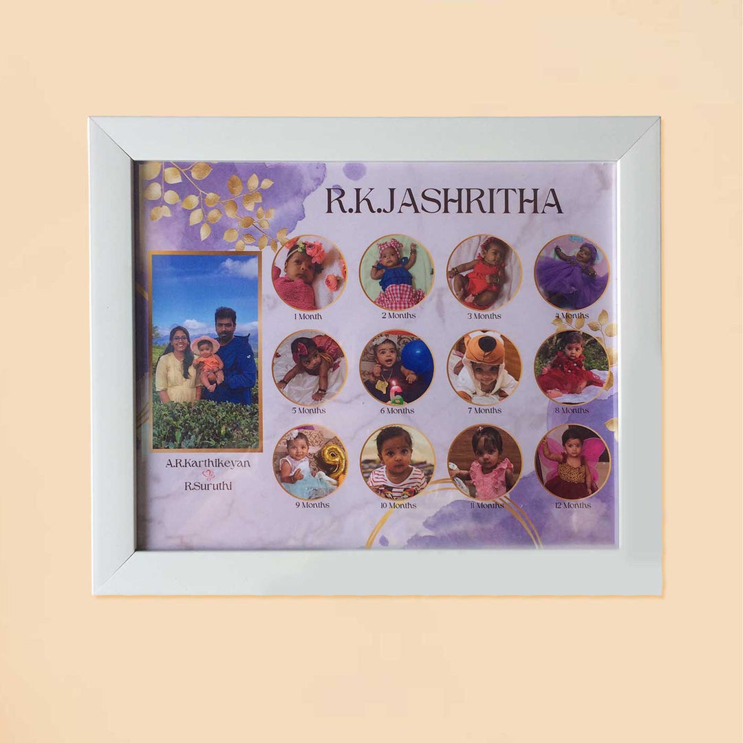 Photo Personalized Floral Theme Wooden Baby Milestone Frame